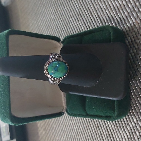 Sterling Silver Genuine Turquiose Oxidized Men's Ring sz 8 or 9